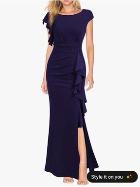 Elegant Navy Ruffle-Trim Evening Dress XL